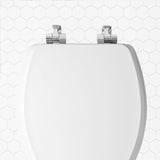 Mayfair Bennett Toilet Seat with Brushed Nickel Hinges, Slow Close Wood Seat, Secure Metal Hinges, Easy Install, Elongated, White