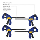 IRWIN Quick-Grip 1964758 One-Handed Mini Bar Clamp 4 Pack, 6", Blue