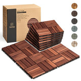 10 Pcs Interlocking Deck Tiles, Patio Flooring - Outdoor Waterproof Acacia Wood Tiles for All Weather Use - Balcony, Backyard, Indoor & Outdoor (Dark Brown, 10 Pcs - 12.1 Square Ft)
