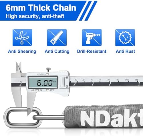 NDakter Bike Chain Lock, 5 Digit Combination Heavy Duty Anti Theft Bicycle Chain Lock,2.62/3.2/4.27/5/6Ft Long Security Resettable Bike Locks for Bike, Bicycle, Scooter, Door, Gate, Fence-4/6mm Thick