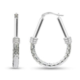 LeCalla 925 Sterling Silver Hoop Earrings for Women - Classic Diamond Cut Oval Hoop Earrings Trendy | Anti Tarnish Textured Hoops Jewelry Gifts for Women | Jewelry for Work, Party, Anniversary & Birthday 35mm