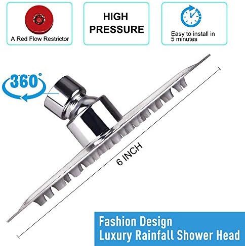 NearMoon Rain Shower Head, Ultra-Thin Design-Pressure Boosting, Awesome Some Experience, High Flow Stainless Steel Rainfall Head (6 Inch,Chrome Finish)