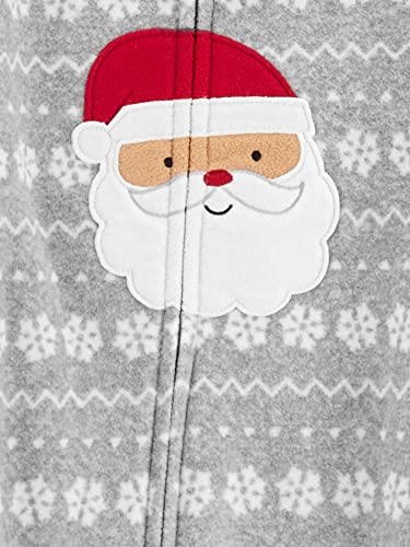 Simple Joys by Carter's Kids' Holiday Loose-fit Flame Resistant Fleece Footed Pajamas, Light Grey Santa/Mint Green Christmas Print, 7