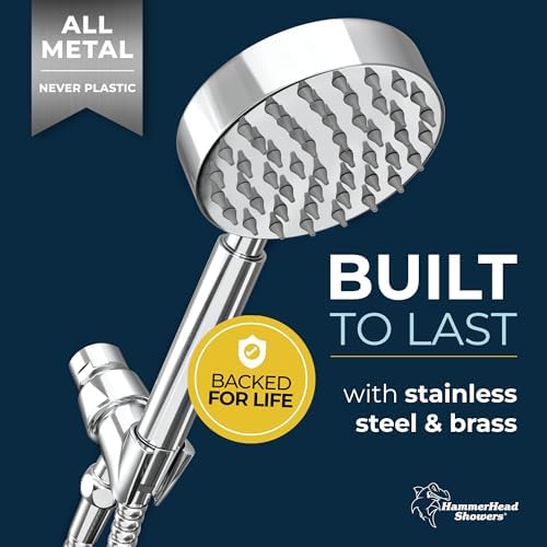 HammerHead Showers® ALL METAL Handheld Shower Head with Hose and Brass Holder - CHROME - 2.5 GPM High Pressure Shower Heads with Adjustable Shower Wand Bracket - 6ft Flexible Extension