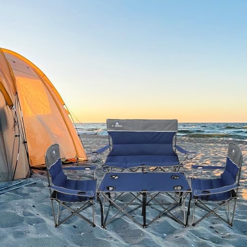 Camping Chair Set of 3, Outdoor Folding Camping Chairs for Heavy People with Cup Holder & Carry Bag,Collapsible Chair Include One Sofa Chair and Two Single Chair,Support up to 500lbs