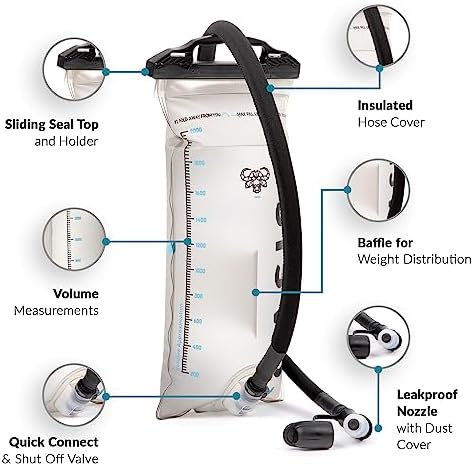 Water Buffalo Oasis Hydration Bladder – 3L Water Bladder for Hiking Backpack, Leakproof Design with Insulated Hose & High-Flow Bite Valve