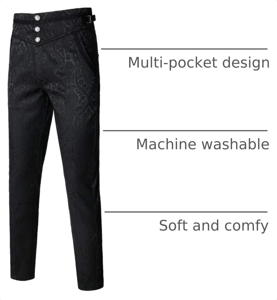 VATPAVE Mens Gothic Pants Cosplay Costume Steampunk Victorian Pants M Black