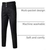 VATPAVE Mens Gothic Pants Costume Steampunk Victorian Pants XL Black