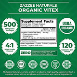 Zazzee USDA Organic Vitex, 500 mg Strength, 120 Vegan Capsules, 4 Month Supply, Standardized and Concentrated 4X Extract, Whole USDA Certified Organic Chaste Berry, All-Natural and Non-GMO