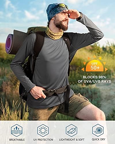Roadbox Mens UPF 50+ UV Sun Protection Shirts Outdoor Long Sleeve SPF Rash Guard for Fishing Hiking Swimming Running