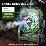 Odoland Portable Camping Misting Fan with LED Light, 20000mAh Battery Operated Rechargeable Mister Fan with 250mL Water Tank, Hook, Outdoor Tent Cooling Fans for Patios Beach Travel Home Summer, Green