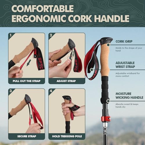 GPTCAMP Nordic Walking Stick, TPZ-1, 2pc Folding Collapsible Hiking Poles with Metal Quick Lock, Cork Handle, Lightweight 7075 Aluminum Trekking Poles for Seniors Women Men Hiking Gear