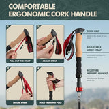 GPTCAMP Nordic Walking Stick, TPZ-1, 2pc Folding Collapsible Hiking Poles with Metal Quick Lock, Cork Handle, Lightweight 7075 Aluminum Trekking Poles for Seniors Women Men Hiking Gear