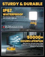 LIVOWALNY Cordless LED Work Light for Dewalt 20v Battery, 70W 7000LM Flashlight, Portable LED Flood Battery Light with USB A & USB C Charging Output Port for Emergency, Outdoors and Job Site Lighting