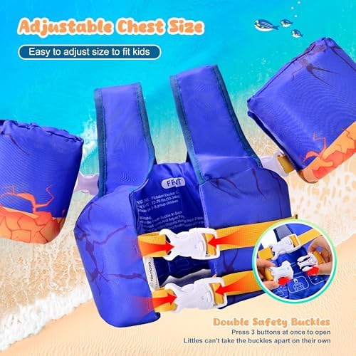 NEMONE Toddler Swim Vest for 22-70 lbs Kids Floaties Swim Jacket with Arm Water Wings for Girls Boys 2 3 4 5 6 7 Years Old Sea Beach Pool