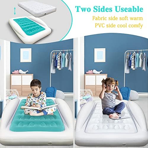 Fahuac Inflatable Kids Travel Bed Toddler Air Mattress Set,Portable Blow Up Mattress Sleeping Bed Cot with Bed Rails and Electric Pump Ideal for Road Trip