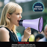 MyMealivos Portable Megaphone Bullhorn 20 Watt Power Megaphone Speaker Voice and Siren/Alarm Modes with Volume Control and Strap (Purple)