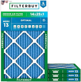 Filterbuy 14x25x1 Air Filter MERV 13 Optimal Defense (4-Pack), Pleated HVAC AC Furnace Air Filters Replacement (Actual Size: 13.50 x 24.50 x 0.75 Inches)