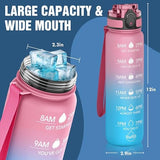 OLDLEY Water Bottle, 32oz Motivational Sports Water Bottle with Time Marker - Times to Drink - Tritan, BPA Free, Wide Mouth Leakproof, Balloon (1 Bottle)