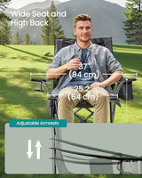 SONGMICS Camping Chair, Folding Lawn Chair with Cooler Bag, 352 lb Weight Capacity, Adjustable Armrests with Cup Holder, Storage Bag, Breathable Nylon Mesh, for Sports Games, Ink Black UGCB060B01