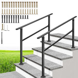 VIVOHOME 2-Pack 4 Step Hand Rails for Outdoor Steps, Wrought Iron Railing, Black Oval Exterior Hand Railing for Porch, Deck, or Indoor Stairs, Railing Kit