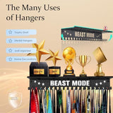 Metal Medal Hanger Display,Non-Slip Trophy Shelf with 20 Hooks,Wall Mount,Heavy Duty,Non-Bent,Holds 22-33lbs,for Gymnastics,Race,Soccer,Swim