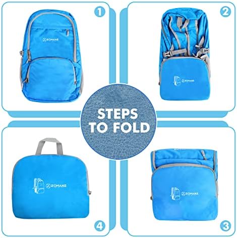 ZOMAKE Lightweight Packable Backpack 30L, Foldable Hiking Backpacks Water Resistant Compact Folding Daypack for Travel(Light Blue)