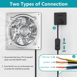 HG Power 6 Inch Exhaust Fan: Kitchen Exhaust Fans with Switch Portable Attic Vent Fan with 8 Feet Power Cord Plug-in Garage Ventilation Fan with Damper Shop Chicken Coop Basement Smoking Room Silver