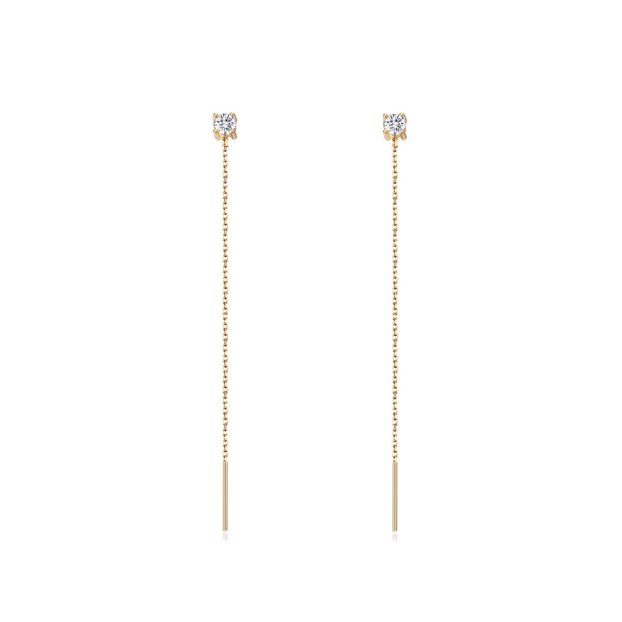 S.Leaf Cz Threader Earrings Sterling Silver Thread Earrings for Women 6cm
