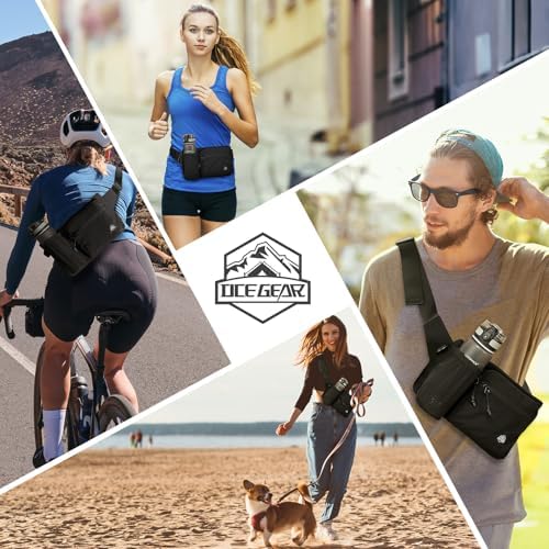 Waist Pack with Water Bottle Holder for Men Women Waist Bag Running Waist Pack Waterproof for Outdoor Travel Cycling Climbing Walking Fit All Phones (Bottle Not Included)(Black)