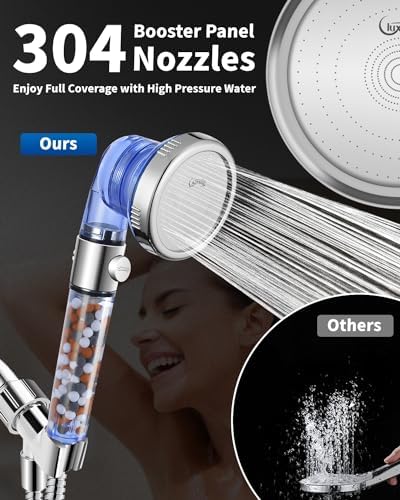 Luxsego Filtered Shower Head for Hard Water with Stop, High Pressure 4-Mode Shower Heads Built-in Power Spray to Clean Corner, Tub & Pets, Water Softener Handheld Shower to Remove Chlorine & Fluoride