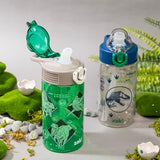 Zak Designs Jurassic World Dominion Movie Sage Kids Water Bottle For School or Travel, 16oz Durable Plastic Water Bottle With Straw, Handle, and Leak-Proof, Pop-Up Spout Cover, 2-Pack Set