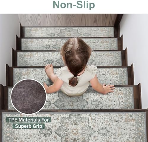 Carpet Stair Treads Non Slip 15PCS, 8" X 30" Edging Stair Runner for Wooden Steps Indoor, Resistant Stair Rugs with Reusable TPE Adhesive Backing, Residue Free Mat for Kids, Elders, Pets, Taupe