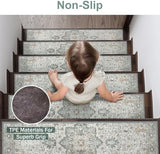 Carpet Stair Treads Non Slip 15PCS, 8" X 30" Edging Stair Runner for Wooden Steps Indoor, Resistant Stair Rugs with Reusable TPE Adhesive Backing, Residue Free Mat for Kids, Elders, Pets, Taupe