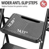 KINGRACK 2 Step Ladder, Folding Step Stool with Safe-Lock Design, 500 lbs Sturdy Steel Ladder with Wide Anti-Slip Pedal, Convenient Handrail for Household and Kitchen, Black