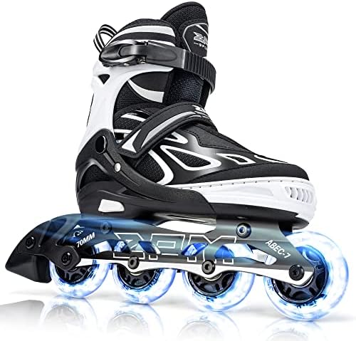 2PM SPORTS Vinal Girls Adjustable Flashing Inline Skates, All Wheels Light Up, Fun Illuminating Skates for Kids Men Adult Women and Boys