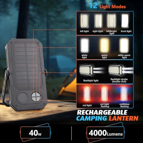 LED Camping Lantern Rechargeable, 10000mAh Portable Camping Lights up to 120+ Hours, 12 Light Modes, Dimmable, LCD Digital Display, Waterproof, Camping Essentials for Power Outages, Emergency