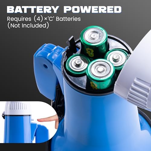 MyMealivos Portable Megaphone Bullhorn 20 Watt Power Megaphone Speaker Voice and Siren/Alarm Modes with Volume Control and Strap (White&Blue)