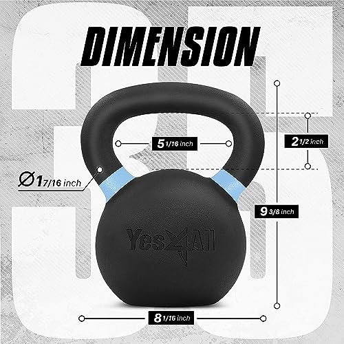 Yes4All Powder Coated Cast Iron Kettlebell Strength Training Kettlebells Weight Set for Full Body Workout, Home Gym