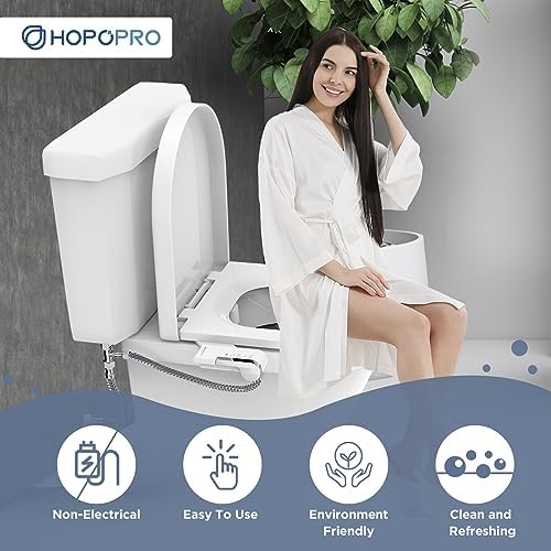 HOPOPRO Bidet Attachment for Toilet, Non-Electric Bidet Ultra-Slim Dual Nozzle (Feminine/Rear Wash), Cold Water Bidets Sprayer for Existing Toilets with Adjustable Pressure Control 1-Min Install