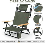 REALEAD Reclining Beach Chairs for Adults, Extendable High Back Beach Chair with Headrest and Cooler Pouch, 4-Position Lay Flat Folding Beach Chairs Heavy Duty Support 330LB