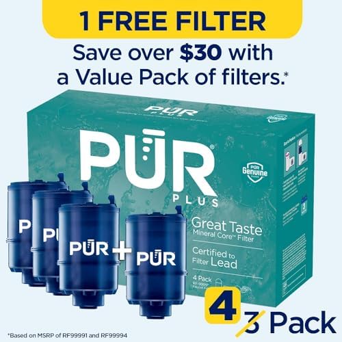 PUR PLUS Faucet Mount Replacement Filter 4-Pack, Genuine PUR Filter, 3-in-1 Powerful, Natural Mineral Filtration, Lead Removal, 1-Year Value, Blue (RF99994)