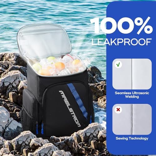 Maelstrom Backpack Cooler,36 Can Cooler Backpack,Soft Cooler Bag Insulated Leakproof,Lightweight Ice Chest Backpack,Travel Cooler Lunch Backpack for Camping,Hiking,Beach,Black