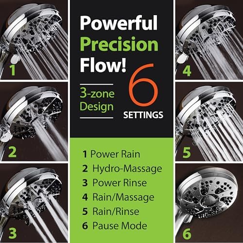 AquaDance For California High Pressure 6-Setting 3.5" Chrome Face Handheld Shower with Hose for Ultimate Shower Experience! Officially Tested to Meet Strict US Quality & Performance Standards!