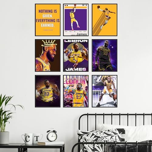 BigWig Prints LeBron James Poster Set - LeBron Posters for Walls, Lakers Bedroom Wall Decor, Basketball Room Decor for Boys, Gifts for Lakers Fan, Basketball Artwork - Unframed Set Of 9 (8x10”)