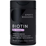 Sports Research Extra Strength Vegan Biotin (Vitamin B) Supplement with Organic Coconut Oil - Supports Keratin for Healthier Hair & Skin - Great for Women & Men - 2,500mcg, 120 Veggie Softgel Capsules