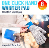Reusable Heat Packs, Set of 8 - Gel Hand Warmer with Snap to Heat Metal Disc Technology for One Click Heating - Instant to Go Pocket Hand Warmer with Gift Packaging.