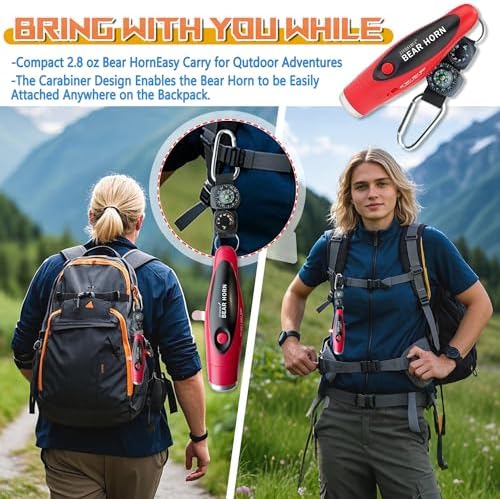 120dB Electronic Air Horn with Compass & Thermometer- Bear Horn to Scare Bears - Self Defense for Hiking