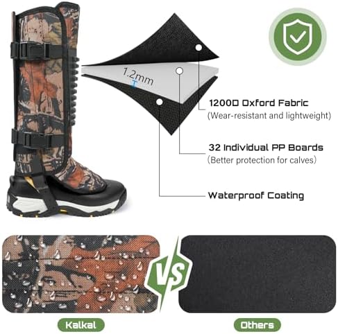 Kalkal Snake Gaiters, 1200D Waterproof Snake Chaps Snake Bite Protection for Ankle to Thigh, Snake Proof Gaiters Snake Guards with Adjustable Size for Men Women