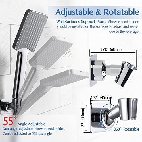YDmeet Shower Head Holder, Adjustable Handheld Brass Shower Head Bracket, Wall Mount Holder, Drill Free Glue Installation (Polished Chrome)